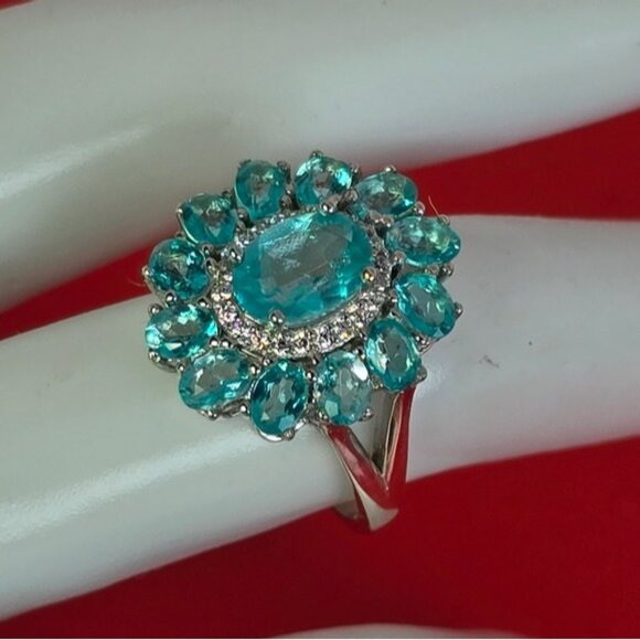 925 Sterling Silver Jewelry Set with Natural Paraiba Topaz Gemstone & Cz - Picture 10 of 14